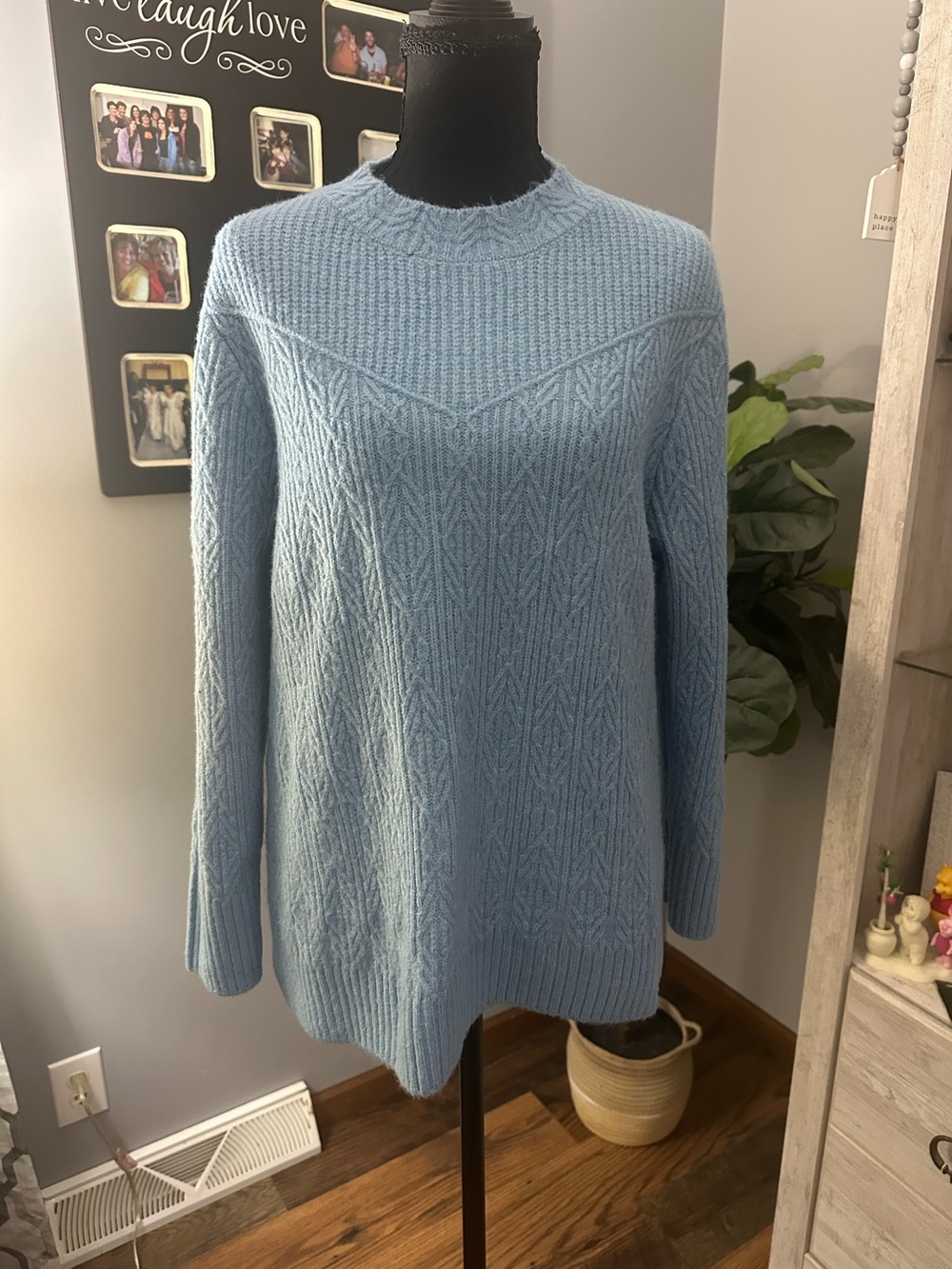 Isaac Mizrahi Soft Sky Blue Cable Knit Crewneck Sweater